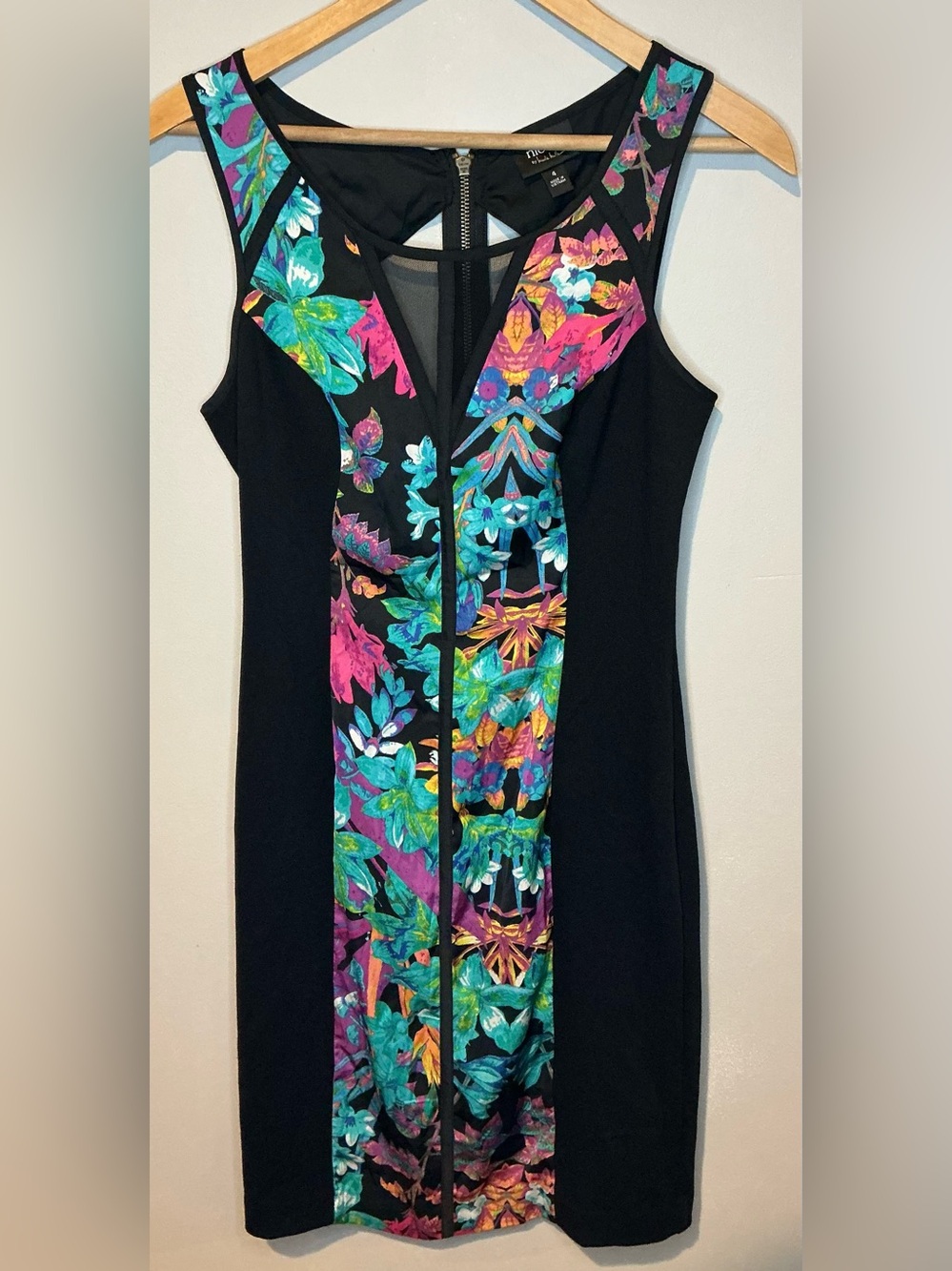 Nicole by Nicole Miller Floral Sheath Dress Size 4 Black Multicolor